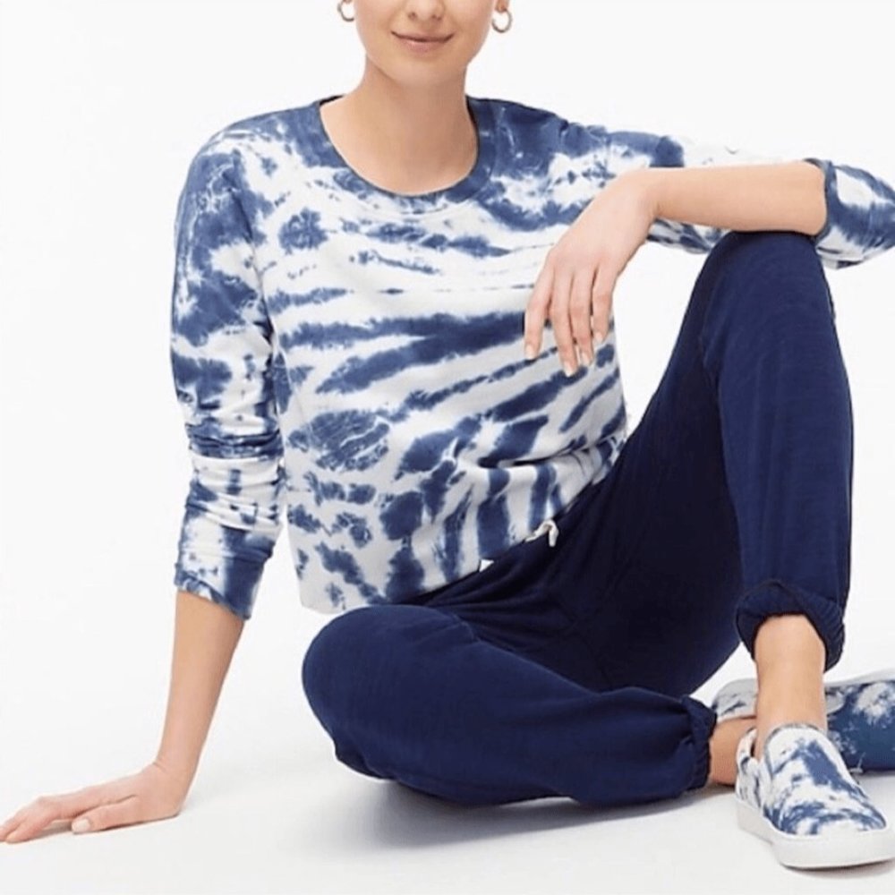 J. Crew‎ White Blue Tie Dye Sweatshirt Size S 100% Cotton